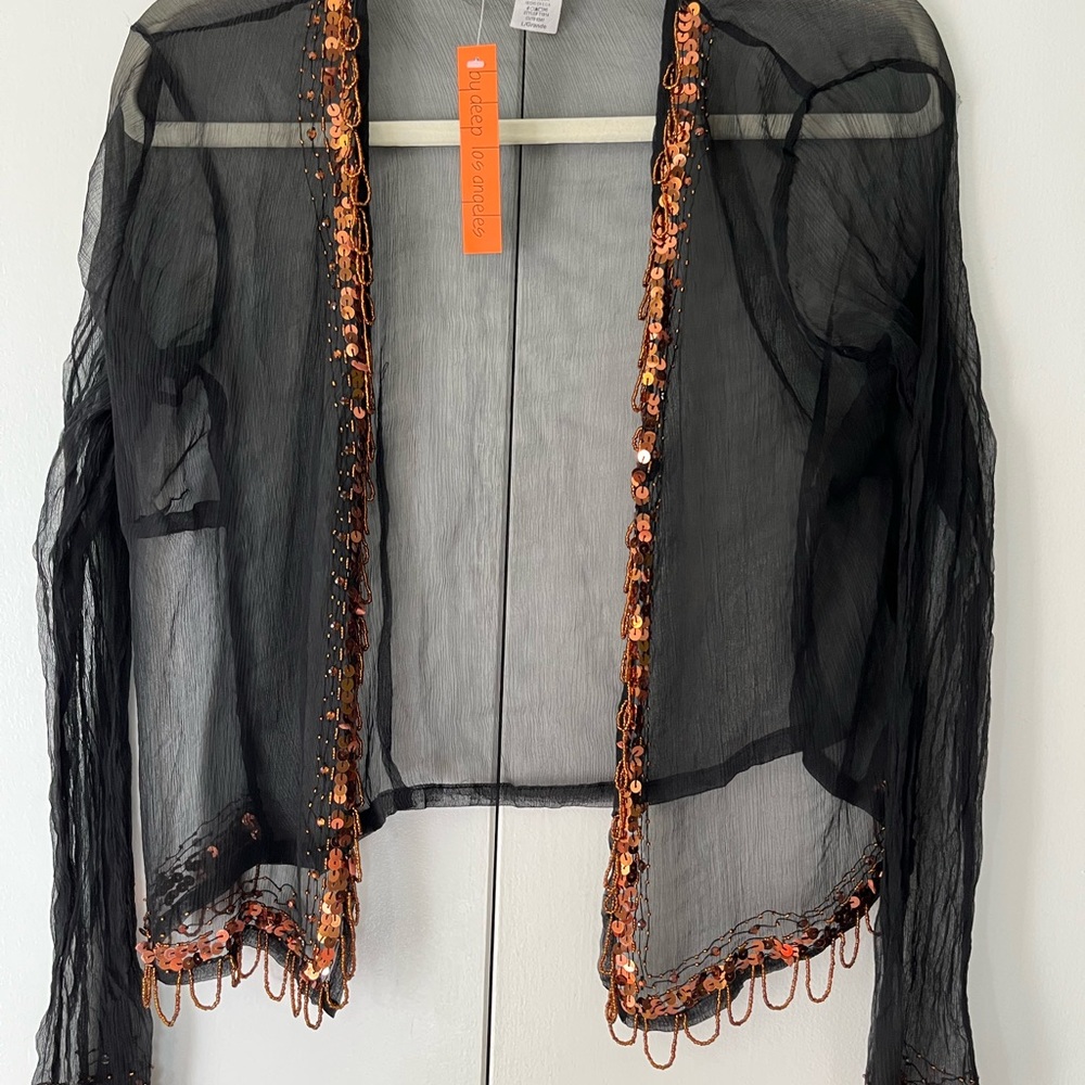 Black Sheer Cardigan with Sequin Trim